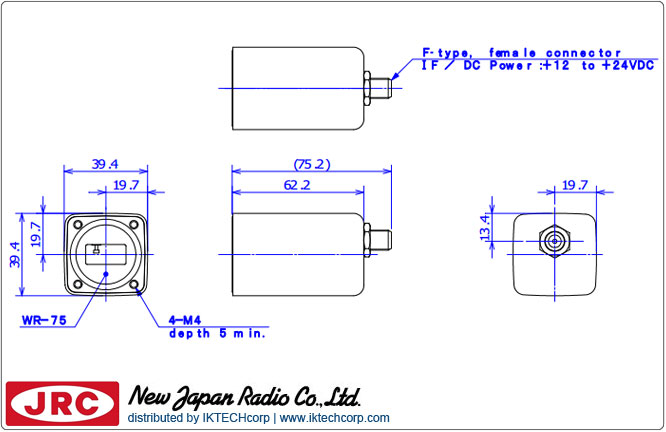 New Japan Radio NJRC NJR2154HA DRO LNB (12.25 to 12.75 GHz) Low Noise Block L.O. Stability: +/-500 kHz N/F-Type Connector Mechanical Diagram Drawing