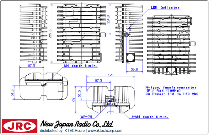 New Japan Radio NJRC NJT5218N 8W Ku-Band (Universal 13.75 to 14.5 GHz) Block Up Converter BUC N-Type Connector Input Mechanical Diagram Drawing