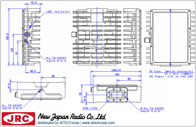 New Japan Radio NJRC NJT5670N 5W C-Band (Insat 6.725 to 7.025 GHz) Block Up Converter BUC N-Type Connector Input Mechanical Diagram Drawing